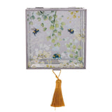 Square Bee Glass Trinket Box with Tassel - Clear & Yellow