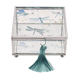 Dragonfly Glass Trinket Box with Tassel - Clear & Green