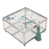Dragonfly Glass Trinket Box with Tassel - Clear & Green