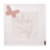 Butterfly Mirror Glass Photo Frame 4 x 4in - Silver & Pink