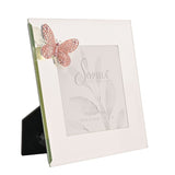 Butterfly Mirror Glass Photo Frame 4 x 4in - Silver & Pink