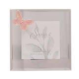 Butterfly Mirror Glass Photo Frame 4 x 4in - Silver & Pink