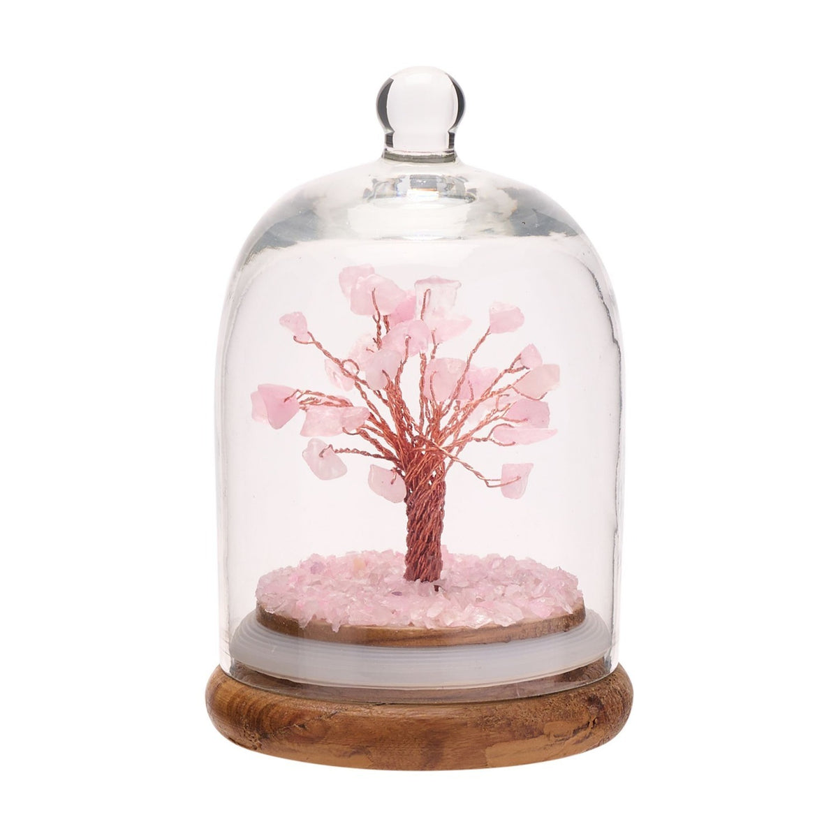 Rose Quartz Gemstone Tree Figurine with Dome - Pink & Clear