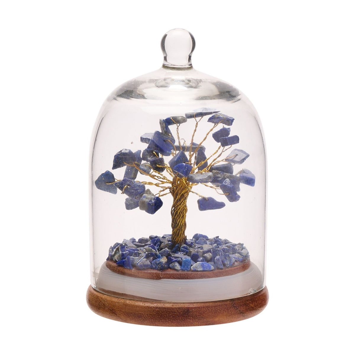 Lapis Gemstone Wire Tree Ornament with Dome - Blue & Clear