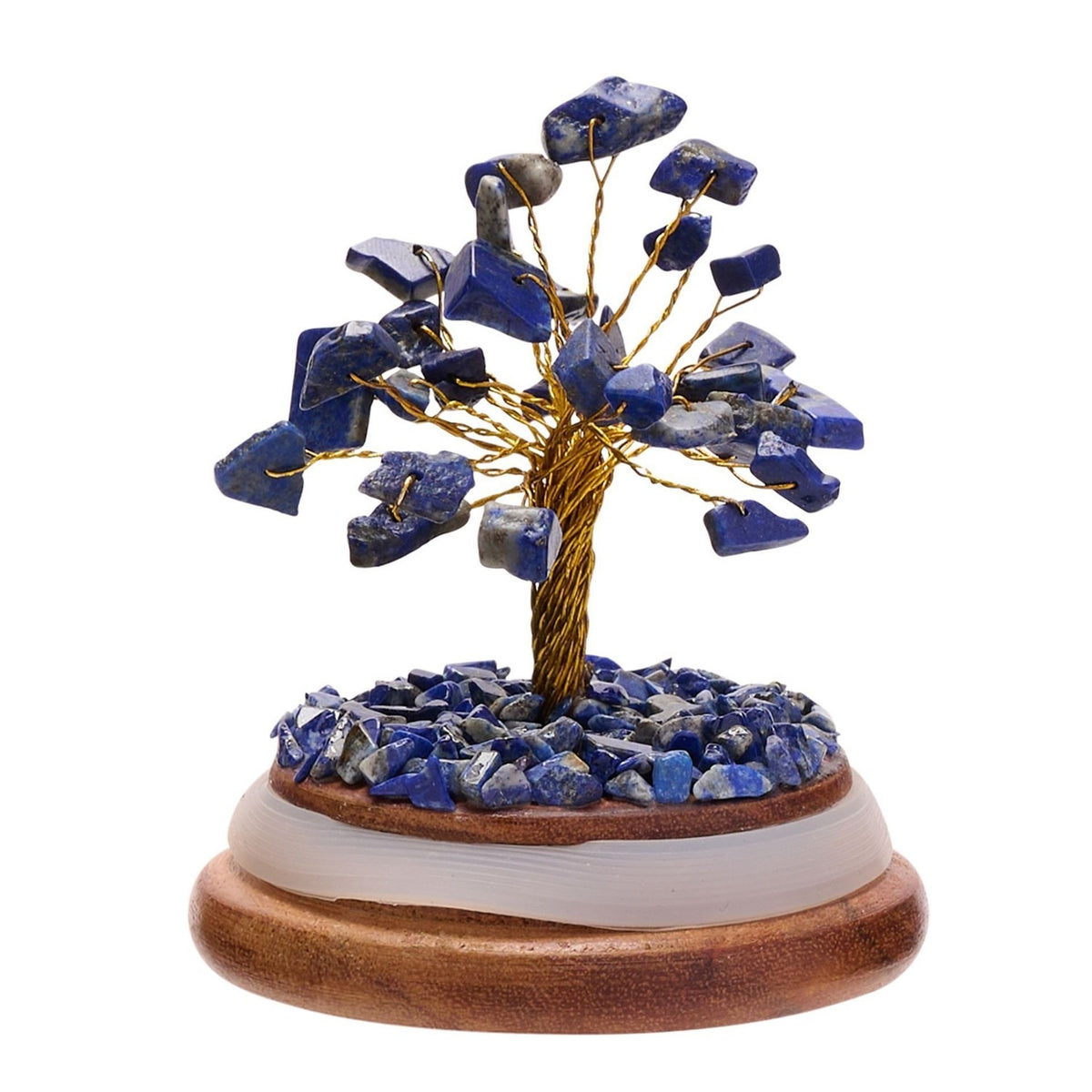 Lapis Gemstone Wire Tree Ornament with Dome - Blue & Clear