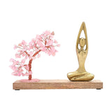 Rose Quartz Gemstone Tree Yoga Figurine with Base - Brown