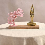 Rose Quartz Gemstone Tree Yoga Figurine with Base - Brown