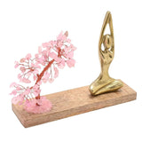 Rose Quartz Gemstone Tree Yoga Figurine with Base - Brown