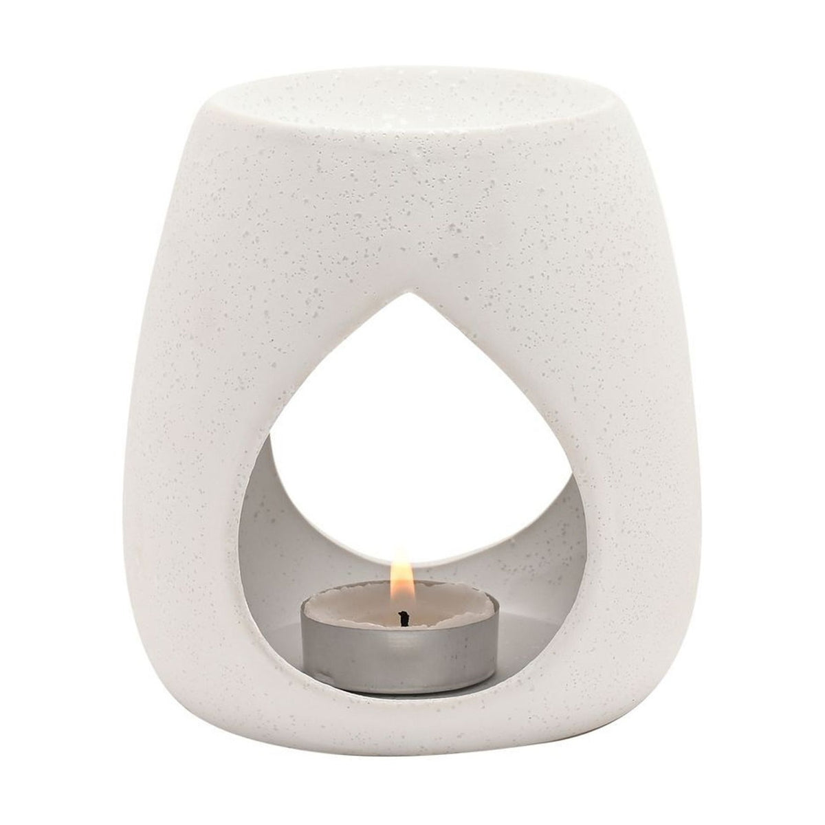 Teardrop Cut-Out Speckled Stoneware Wax Melt Burner - White