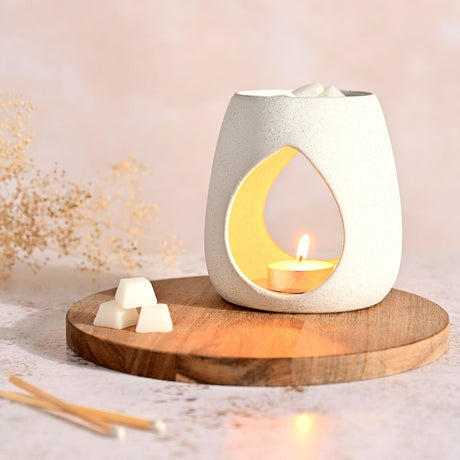 Teardrop Cut-Out Speckled Stoneware Wax Melt Burner - White