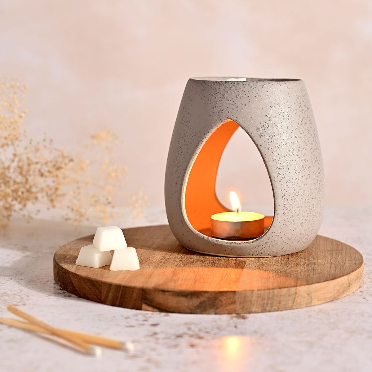 Speckled Teardrop Cut-Out Stoneware Wax Melt Burner - Grey