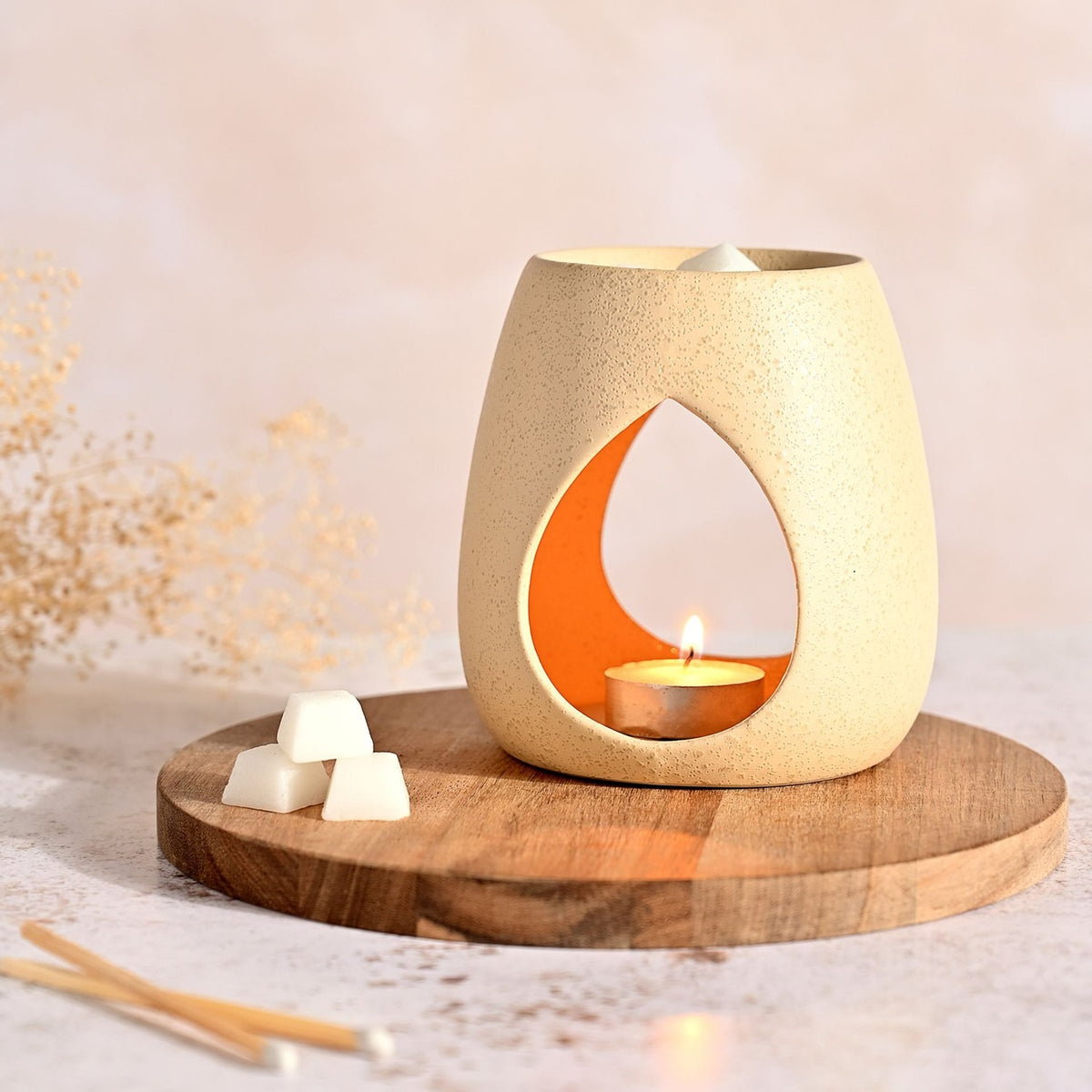 Teardrop Cut-Out Speckled Stoneware Wax Melt Burner - Taupe