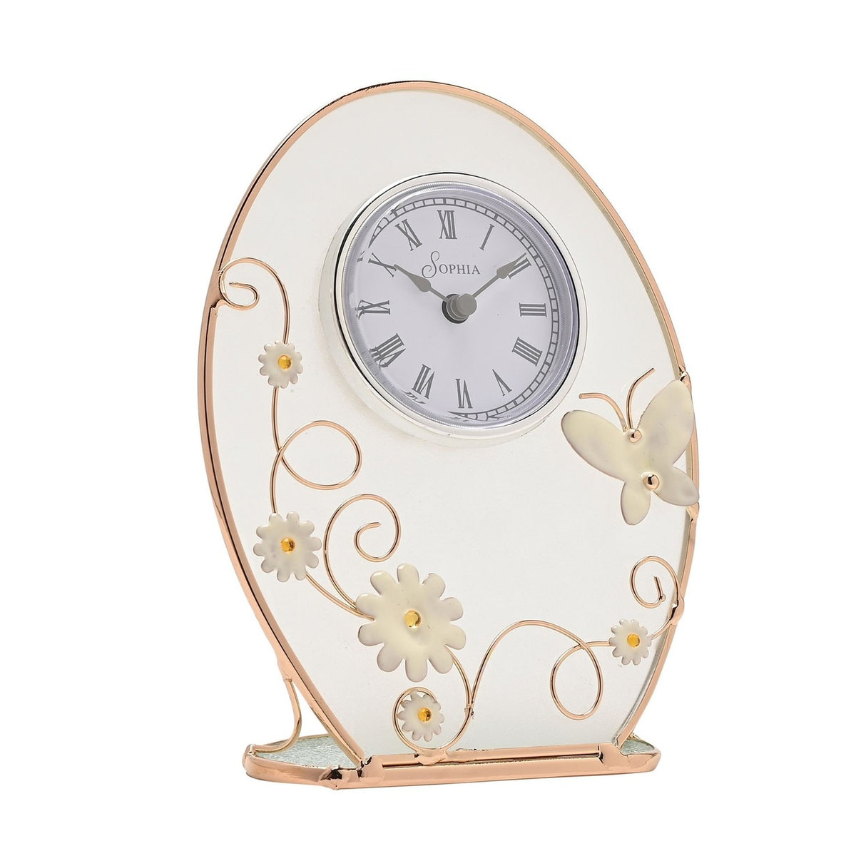 Classic Champagne Meadow Oval Daisy Mantel Clock - Clear