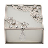 Daisy Square Metal Trinket Box with Hinged Lid - Silver