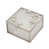 Daisy Square Metal Trinket Box with Hinged Lid - Silver