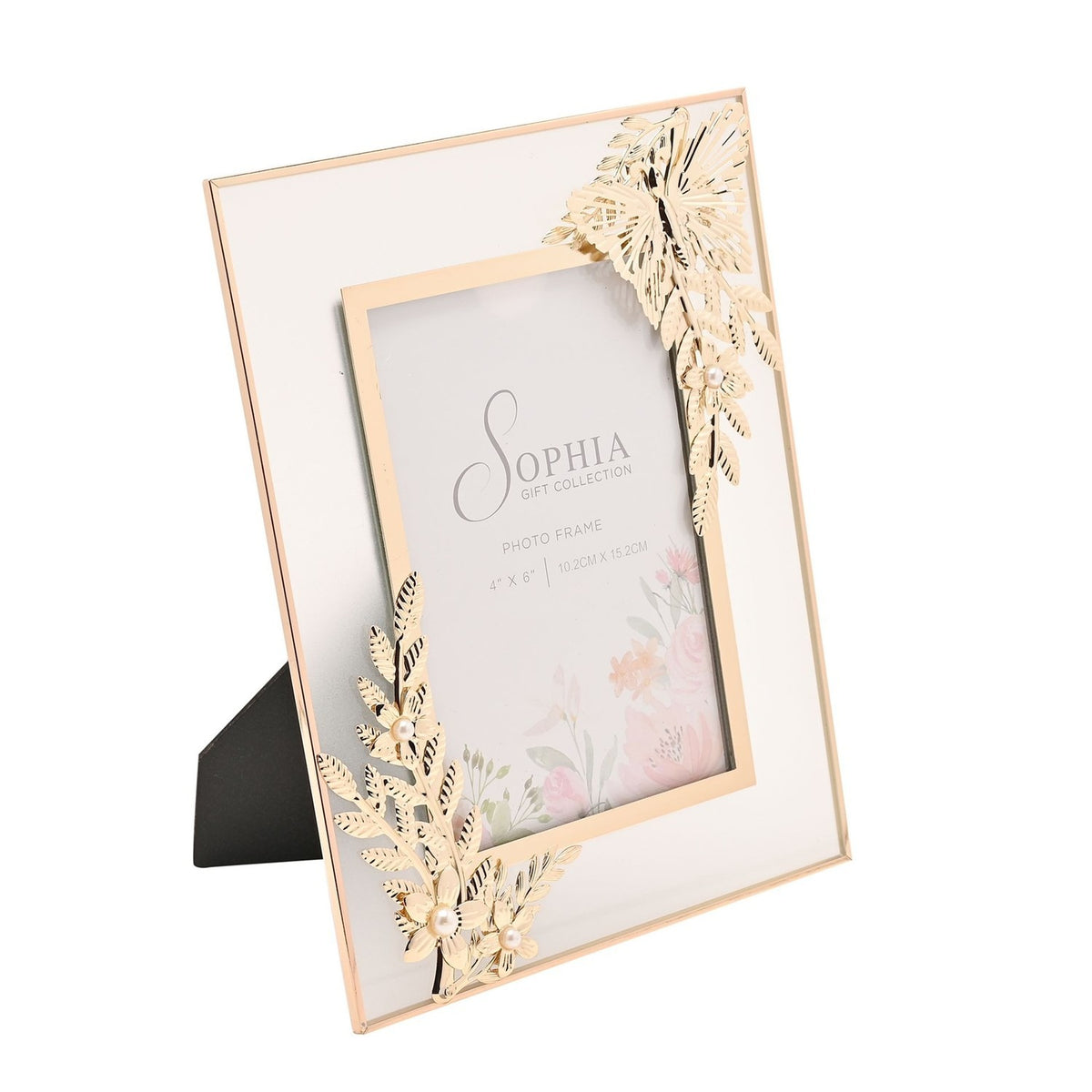 Classic Butterfly and Leaf Spray Metal Photo Frame - Gold