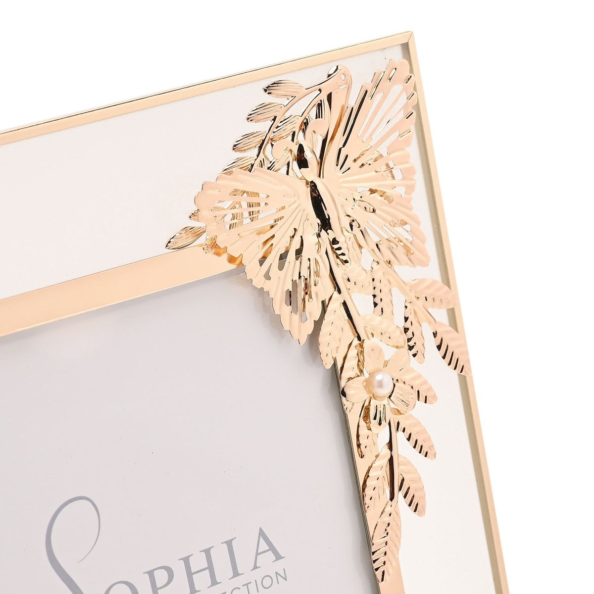 Classic Butterfly and Leaf Spray Metal Photo Frame - Gold