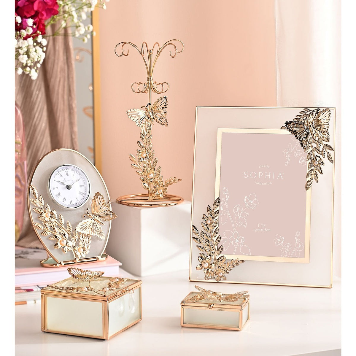 Classic Butterfly and Leaf Spray Metal Photo Frame - Gold