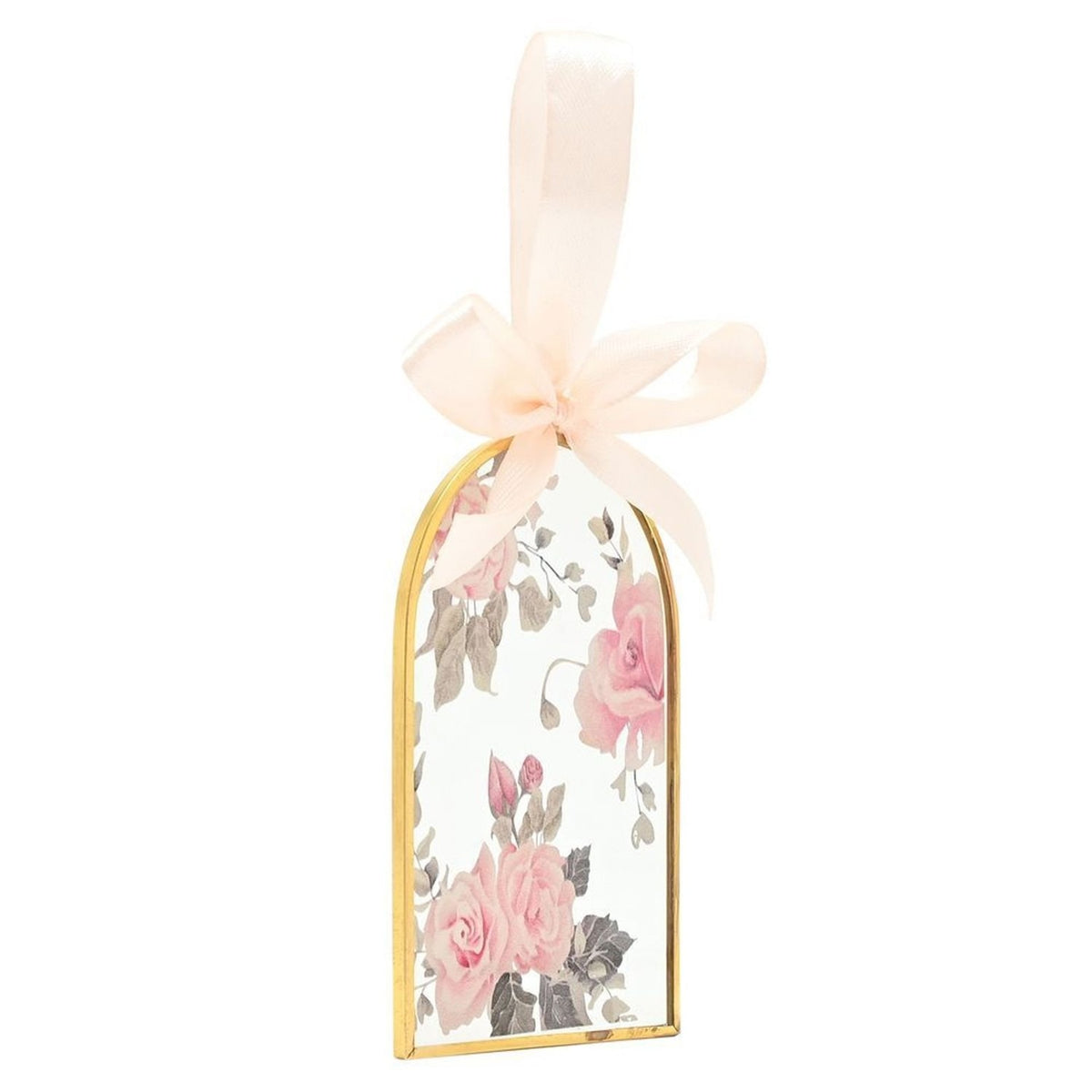 Arched Classic Floral Glass Ornament with Ribbon - Pink