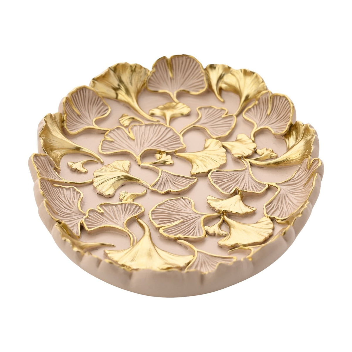 Classic Gold Ginkgo Leaf Oval Resin Trinket Dish - Blush