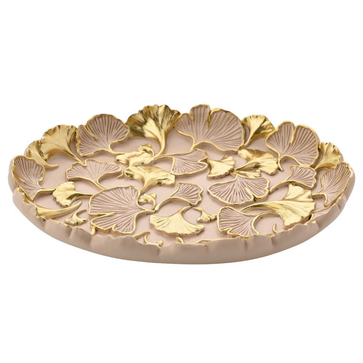 Classic Gold Ginkgo Leaf Oval Resin Trinket Dish - Blush