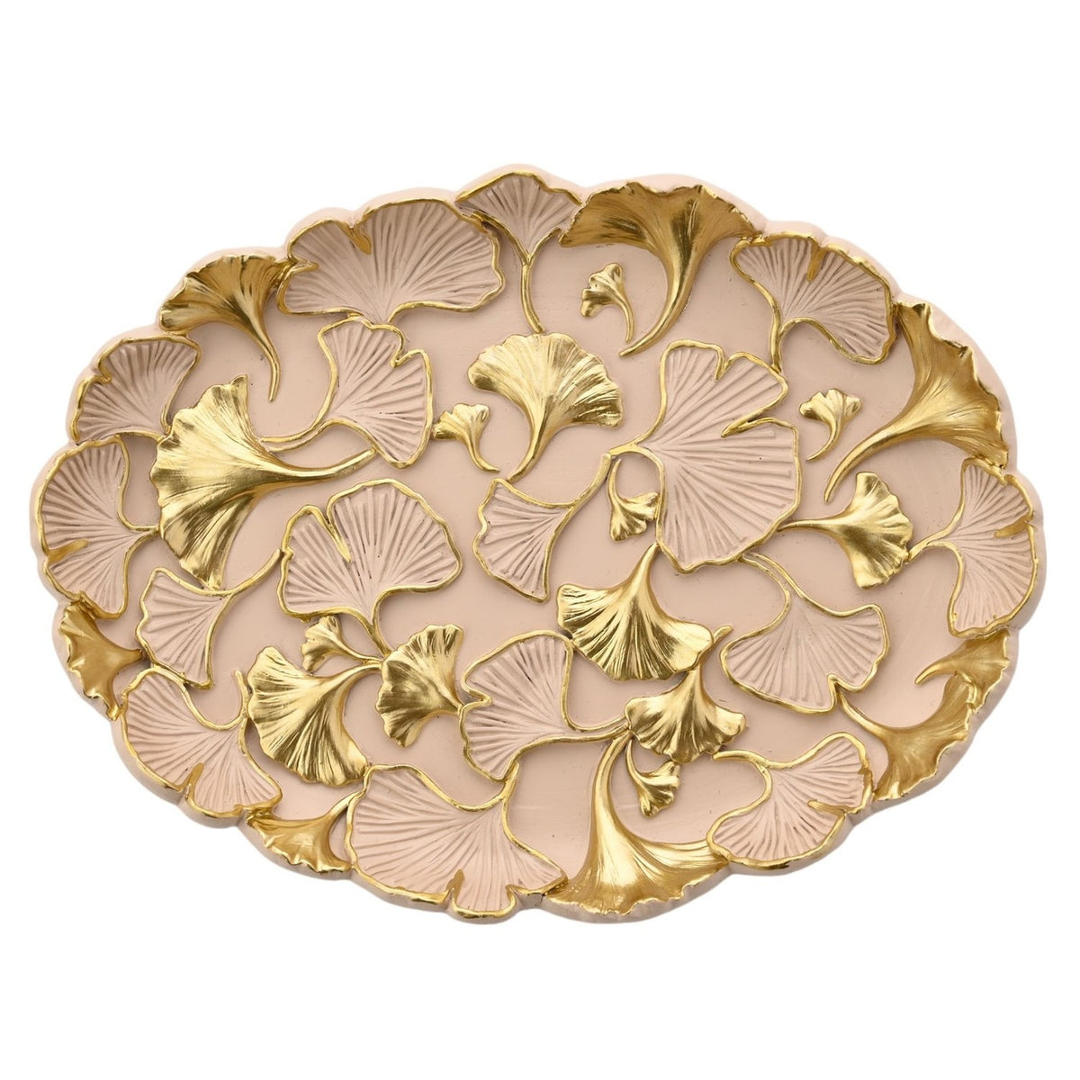 Classic Gold Ginkgo Leaf Oval Resin Trinket Dish - Blush
