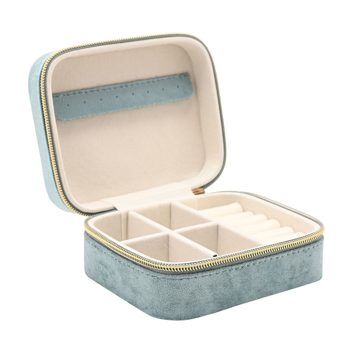 Classic Velvet Jewellery Box with Zip and Ring Rolls - Blue