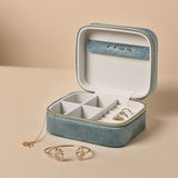 Classic Velvet Jewellery Box with Zip and Ring Rolls - Blue
