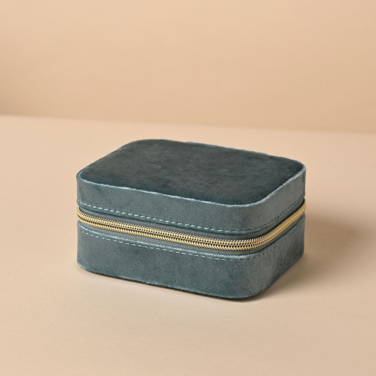 Classic Velvet Jewellery Box with Zip and Ring Rolls - Blue