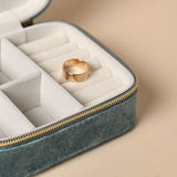 Classic Velvet Jewellery Box with Zip and Ring Rolls - Blue