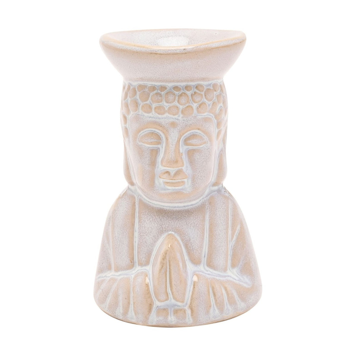 Praying Buddha Glazed Ceramic Wax Melt Burner - Off White