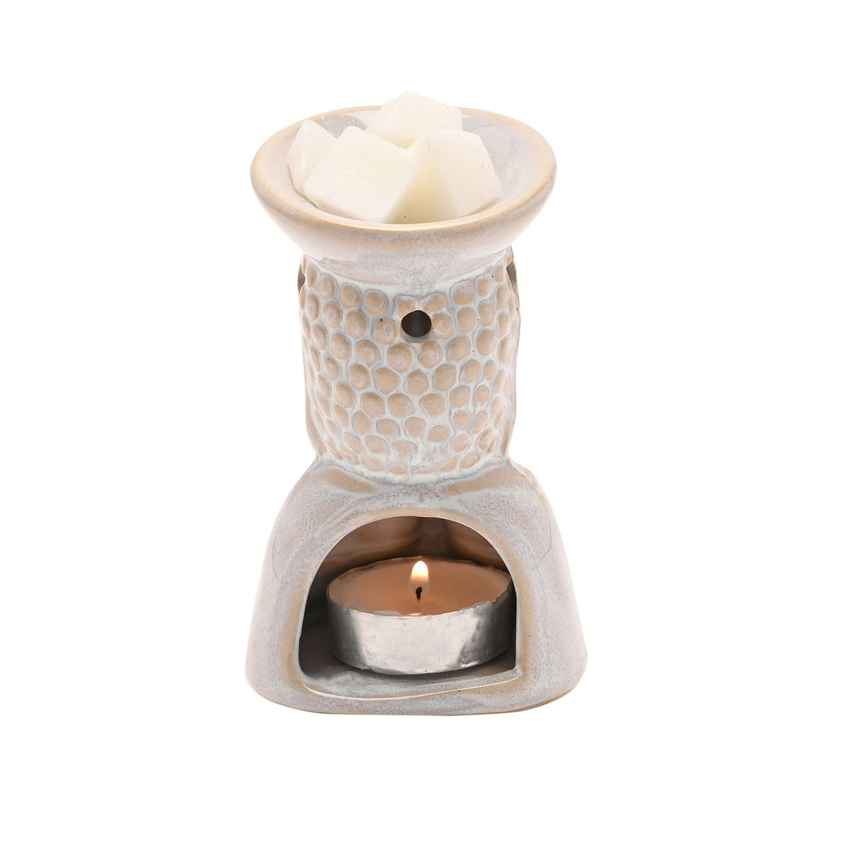 Praying Buddha Glazed Ceramic Wax Melt Burner - Off White