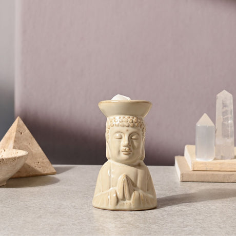 Praying Buddha Bust Ceramic Oil and Wax Melt Burner - Cream