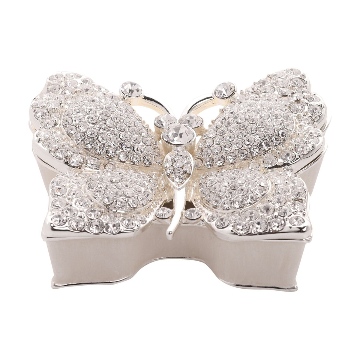 Classic Butterfly Metal Trinket Box with Hinged Lid - White