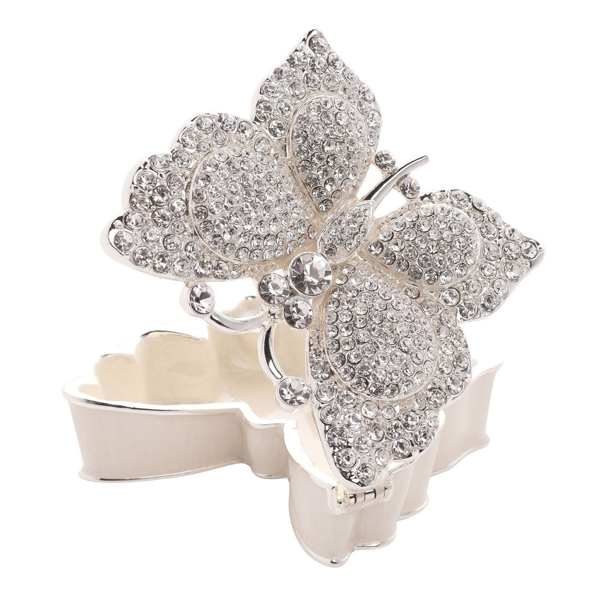 Classic Butterfly Metal Trinket Box with Hinged Lid - White