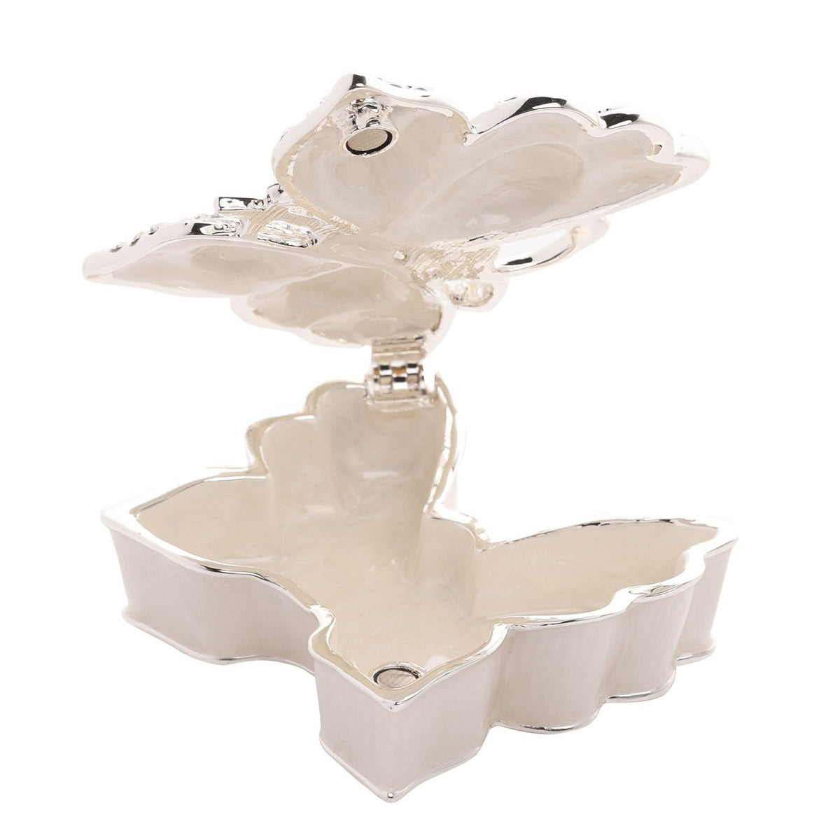 Classic Butterfly Metal Trinket Box with Hinged Lid - White