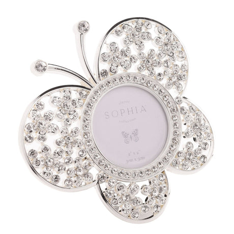 Classic Jewelled Flower Butterfly Metal Photo Frame - Silver