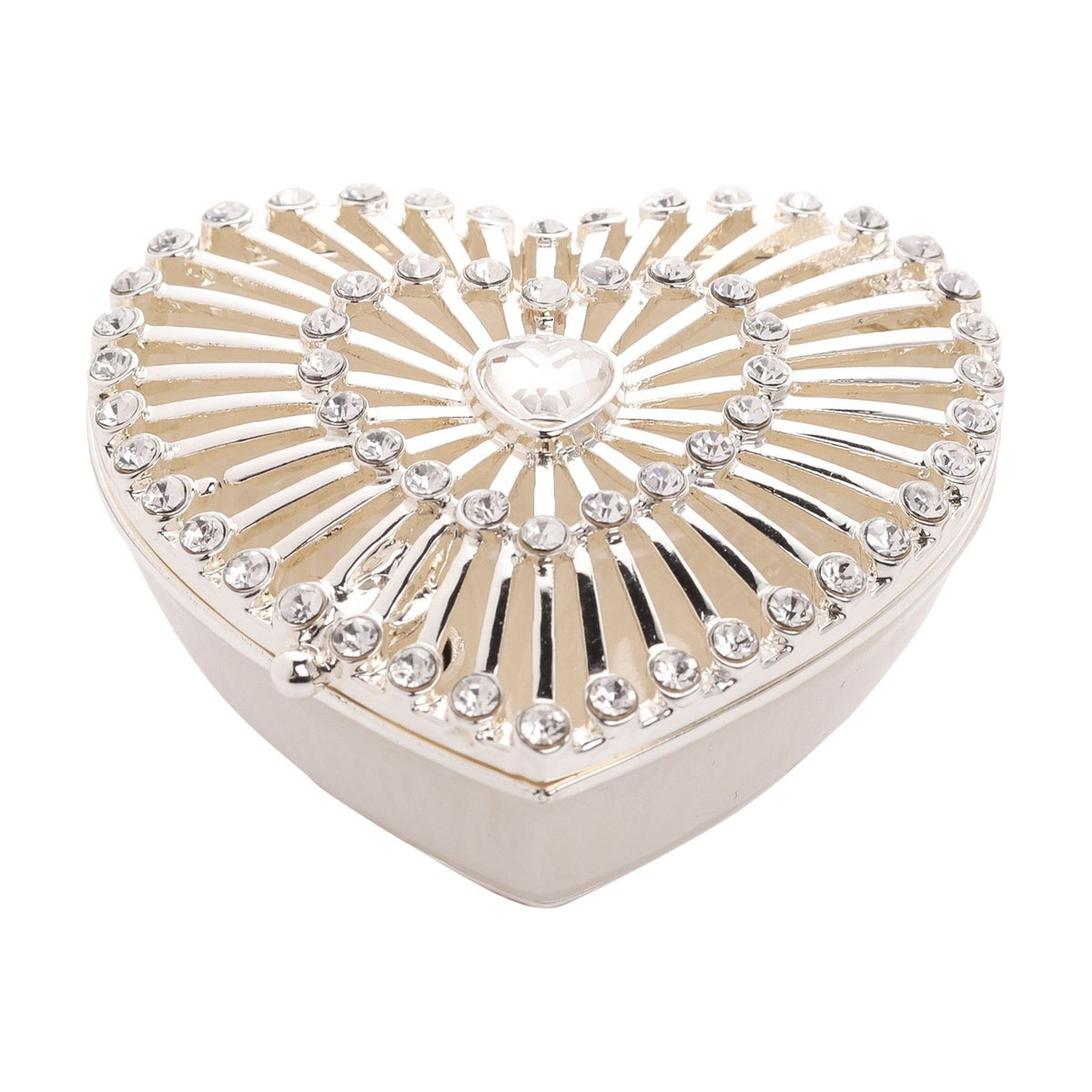 Classic Sunburst Heart Trinket Box with Hinged Lid - White