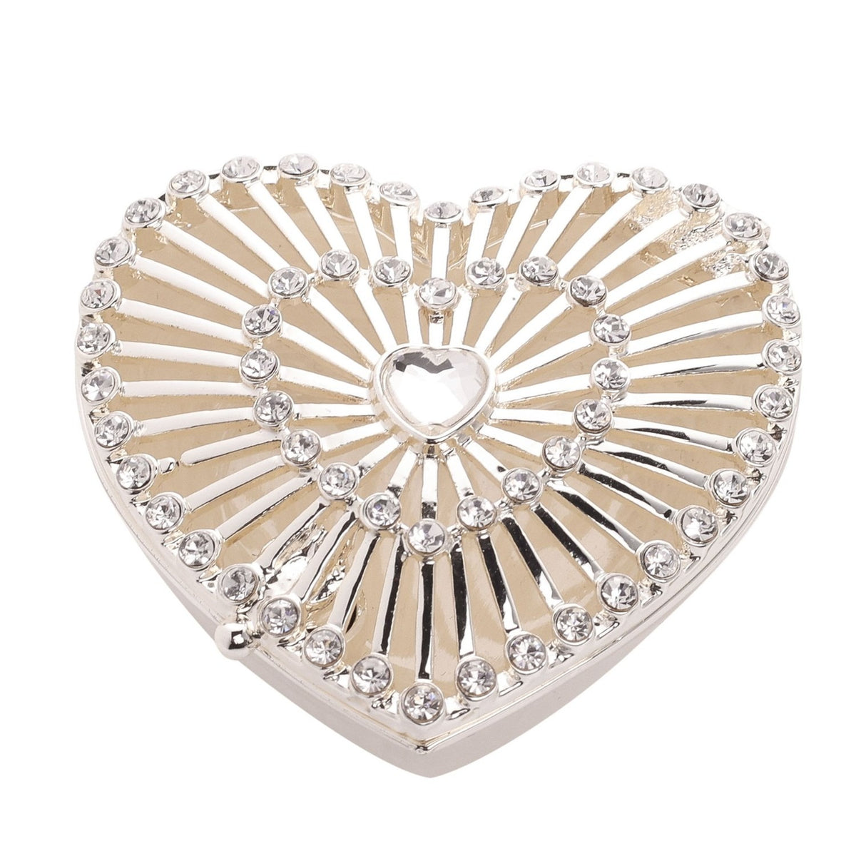 Classic Sunburst Heart Trinket Box with Hinged Lid - White