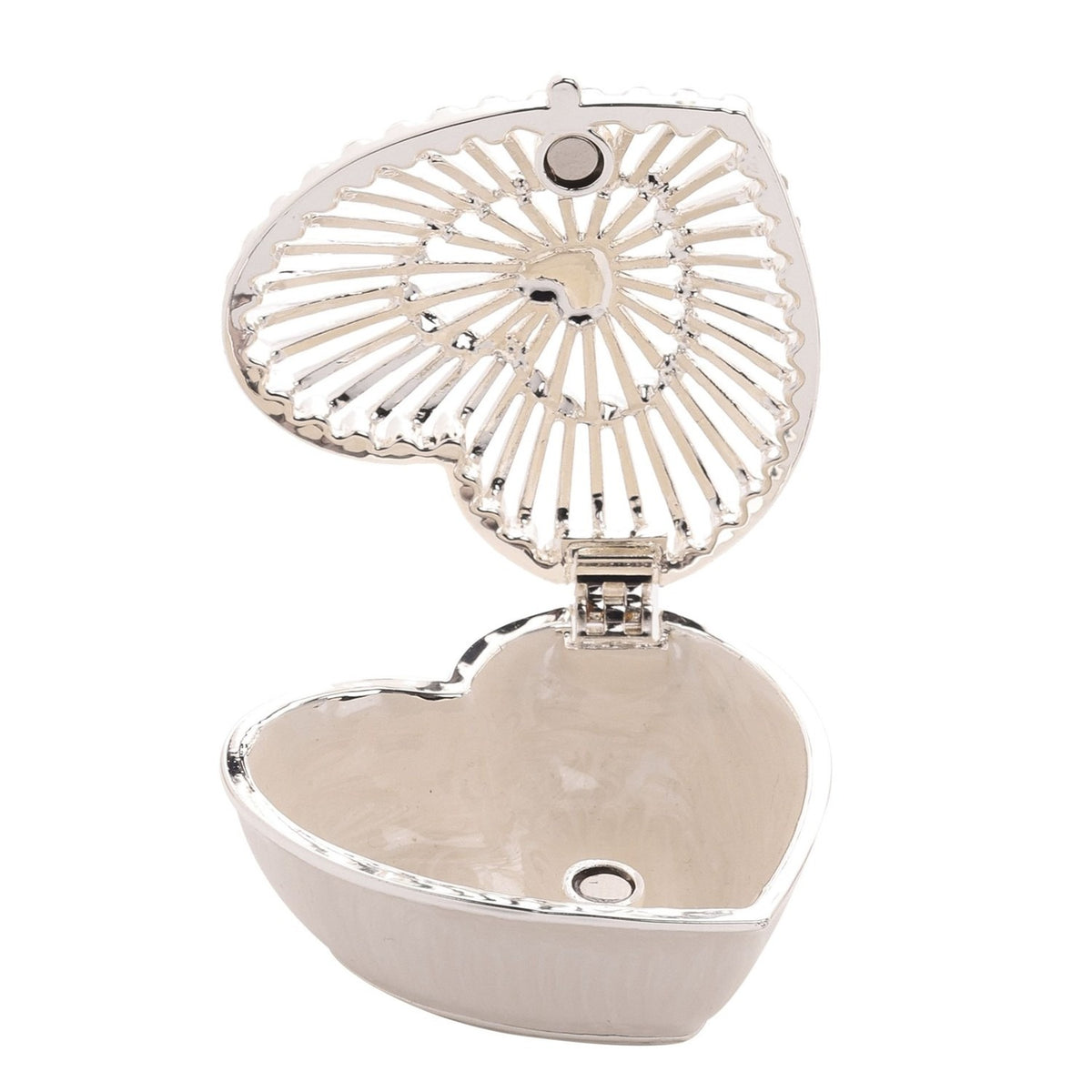 Classic Sunburst Heart Trinket Box with Hinged Lid - White