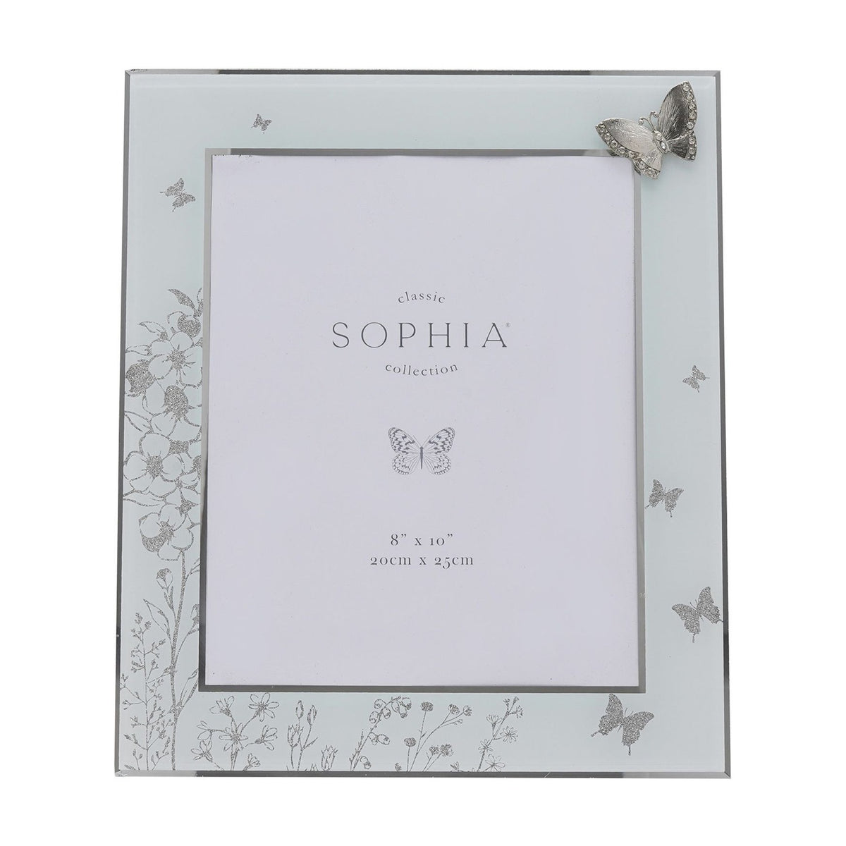 Classic Floral Butterfly Glass Photo Frame 10 x 8in - Silver