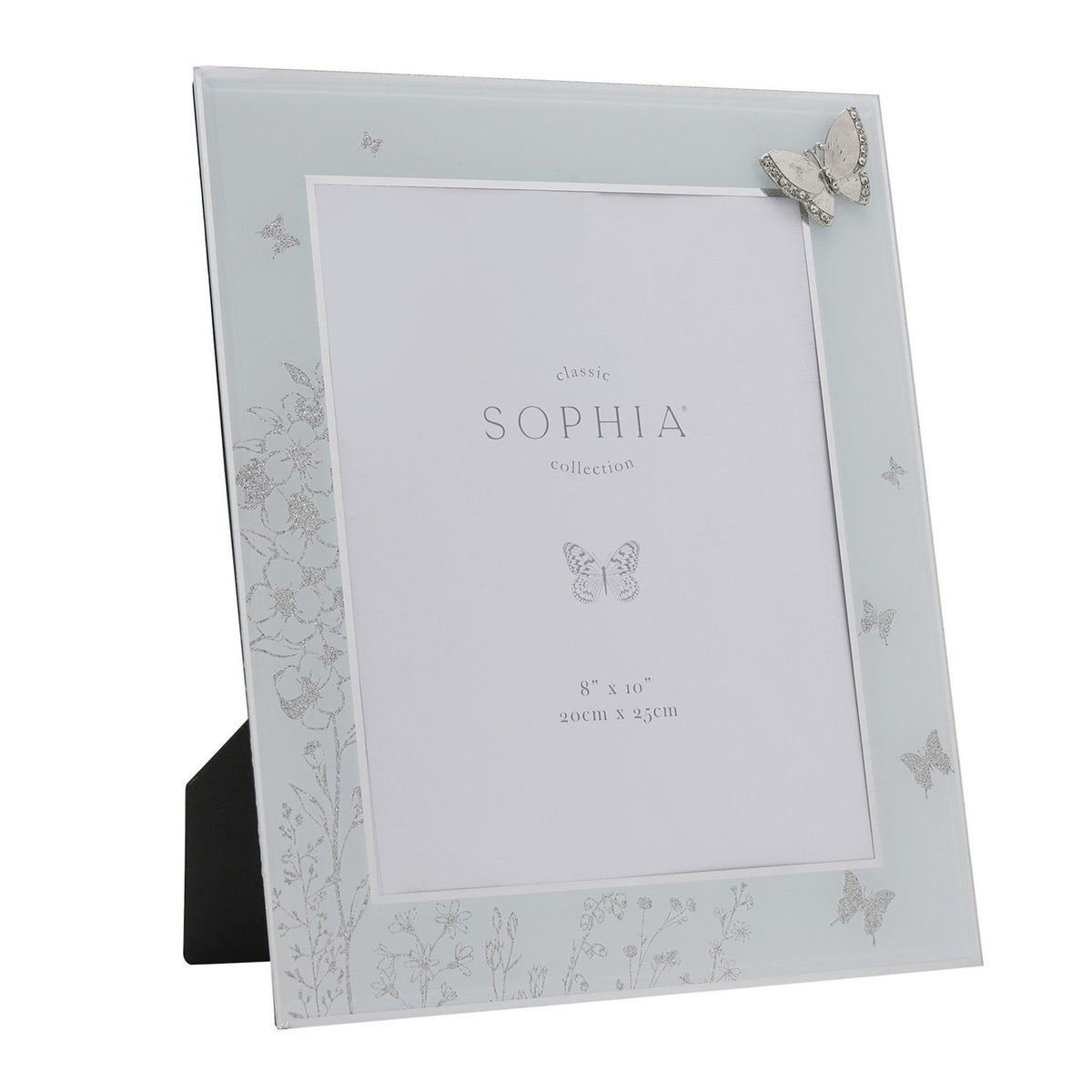Classic Floral Butterfly Glass Photo Frame 10 x 8in - Silver