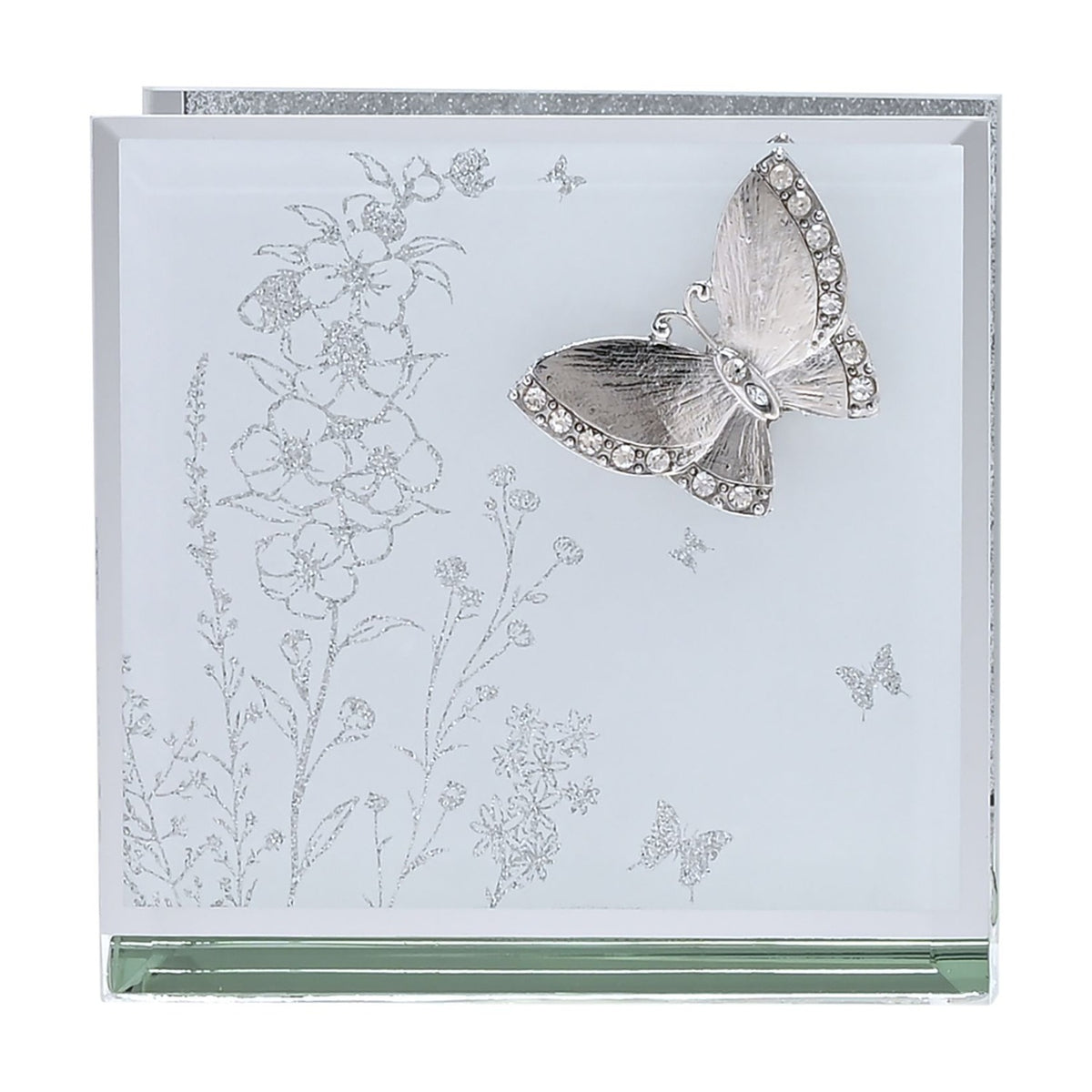Classic Butterfly Single Tealight Glass Candle Holder - Silver