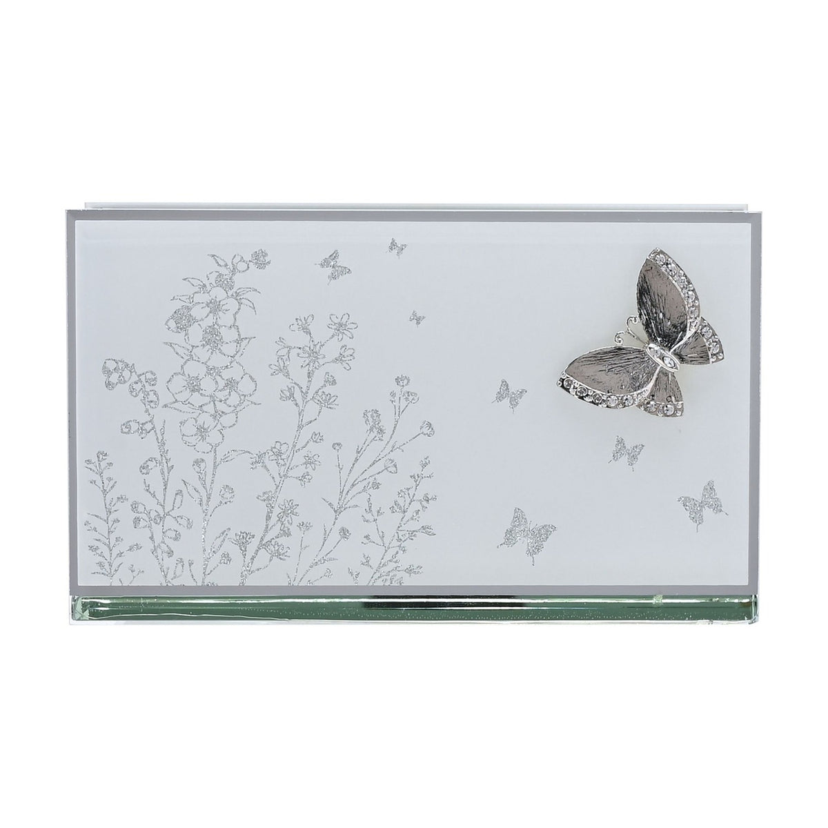 Classic Butterfly Double Tealight Glass Candle Holder - Silver