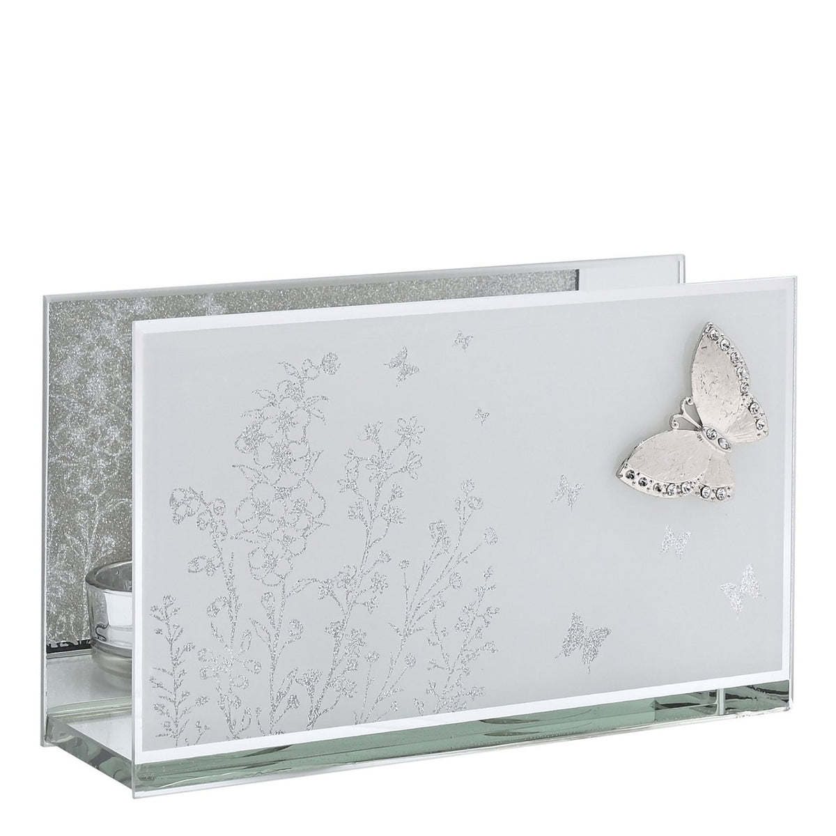 Classic Butterfly Double Tealight Glass Candle Holder - Silver