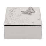Small Square Butterfly Glass Trinket Box - White & Silver