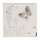 Small Square Butterfly Glass Trinket Box - White & Silver