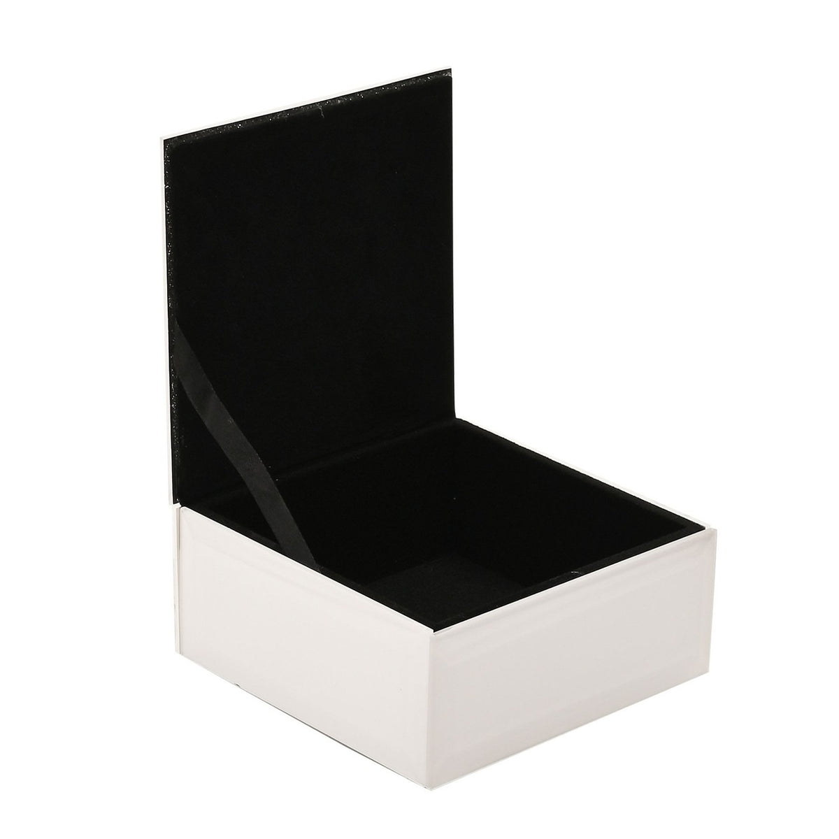 Small Square Butterfly Glass Trinket Box - White & Silver