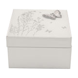 Medium Square Butterfly Glass Trinket Box - White & Silver