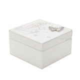 Medium Square Butterfly Glass Trinket Box - White & Silver